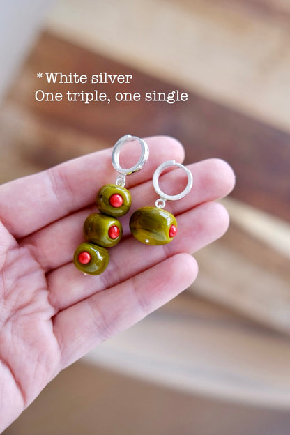 Murano glass coctail olive hoop earrings