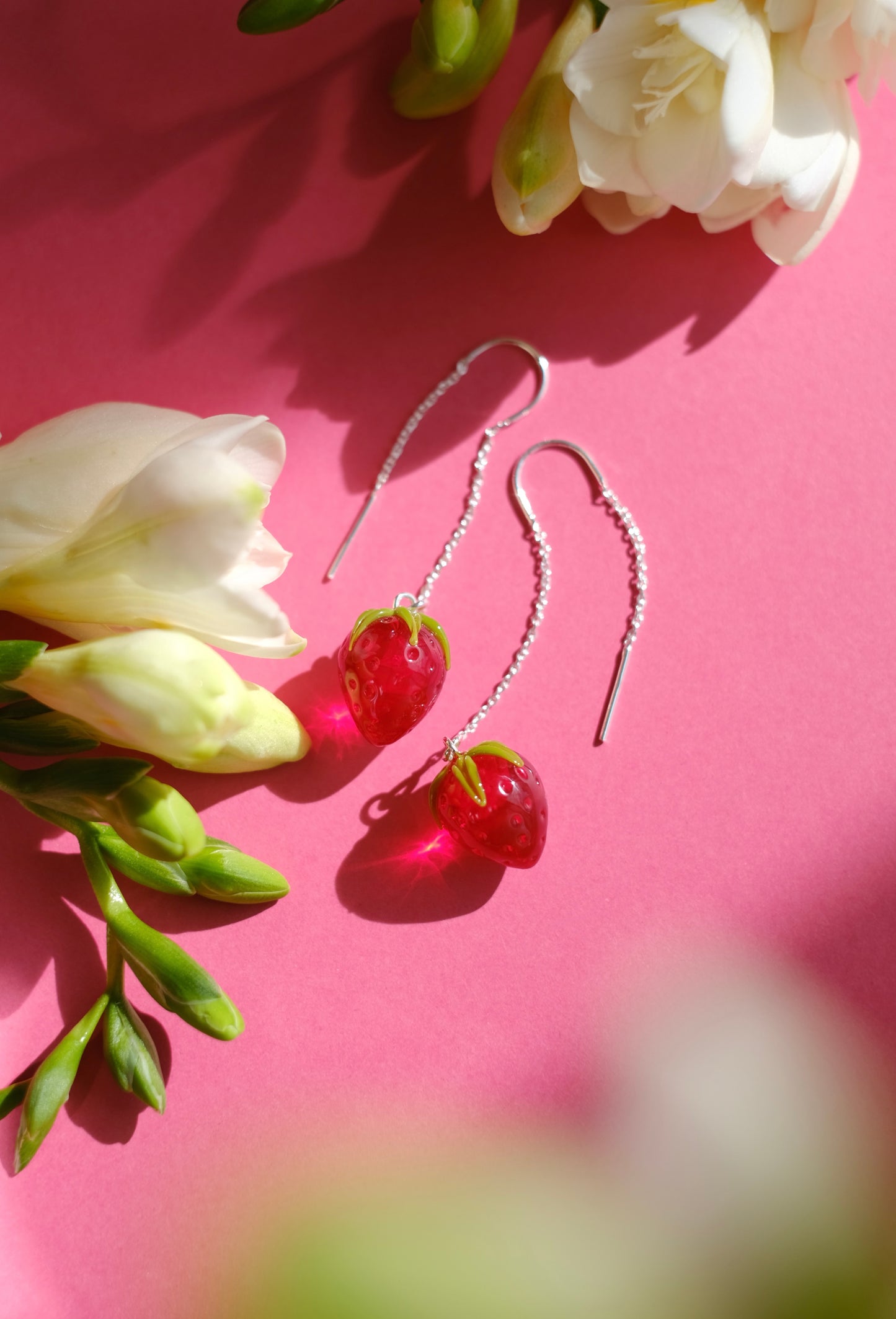 Murano glass strawberry chain earrings