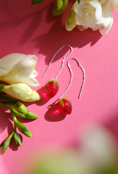 Murano glass strawberry chain earrings