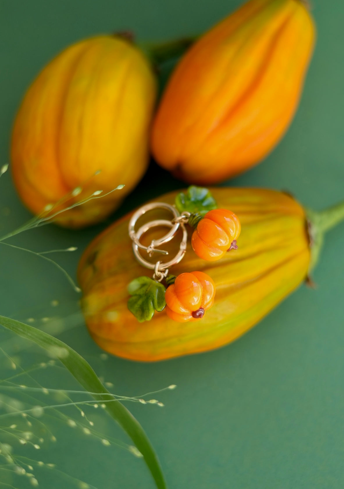 Murano glass Pumpkin hoop earrings