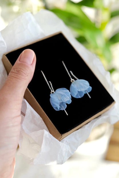 Lampwork glass bluebell earrings