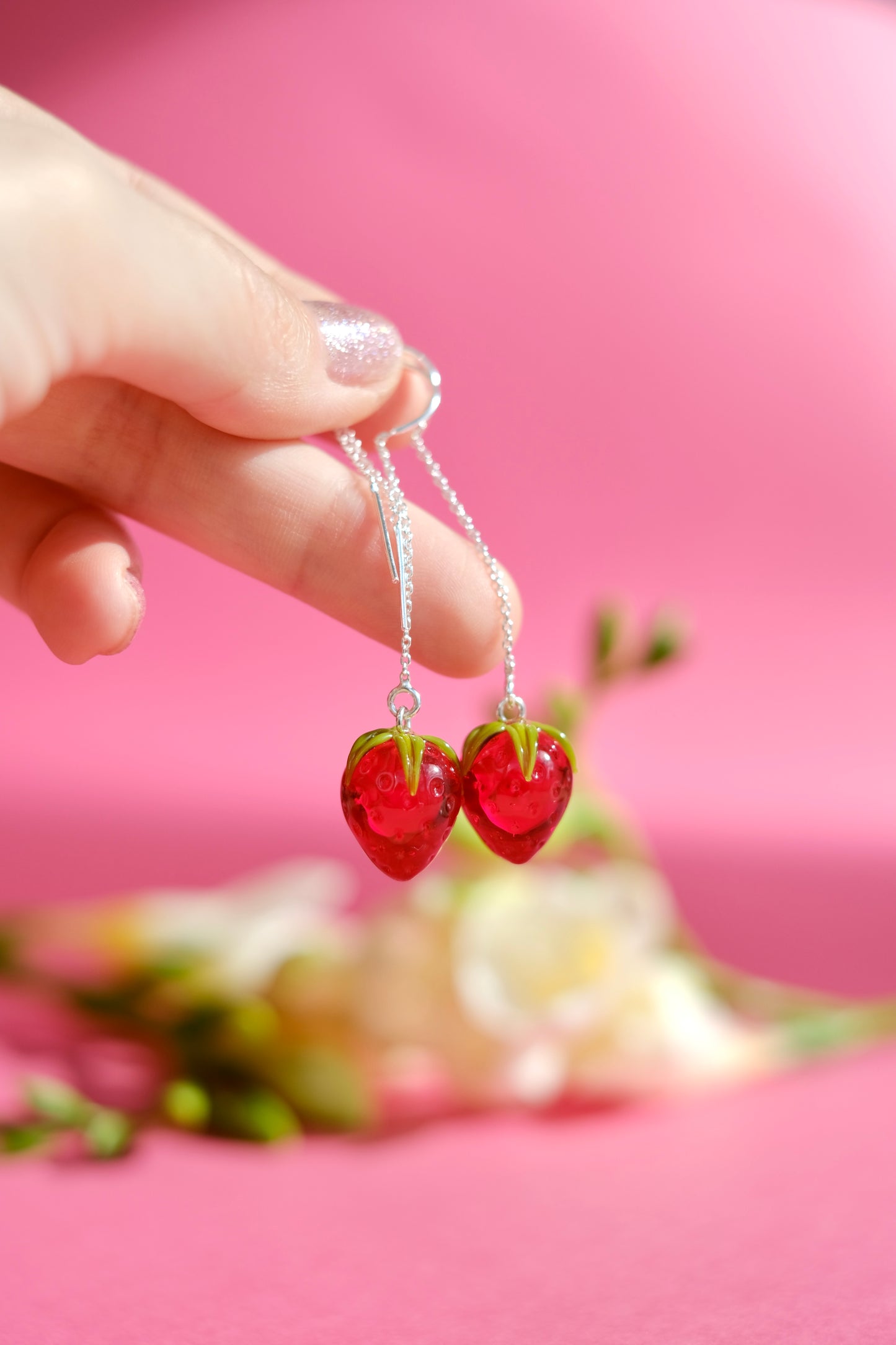 Murano glass strawberry chain earrings