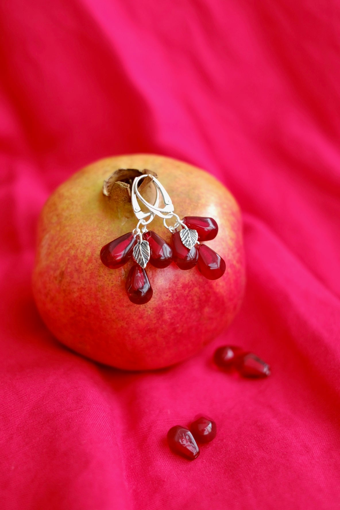 Lampwork murano glass pomegranate seed earrings