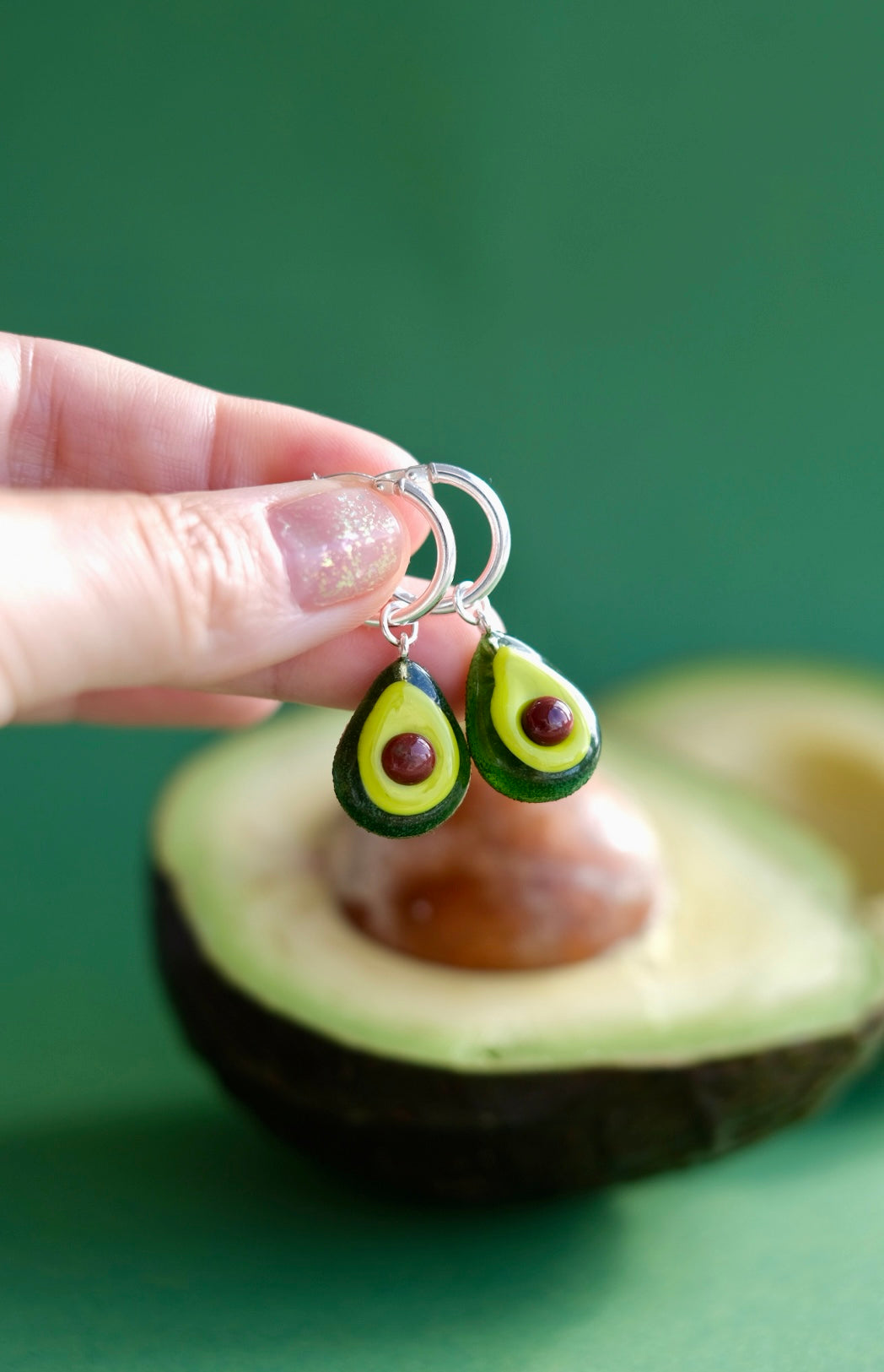 Lampwork glass Avocado hoop earrings
