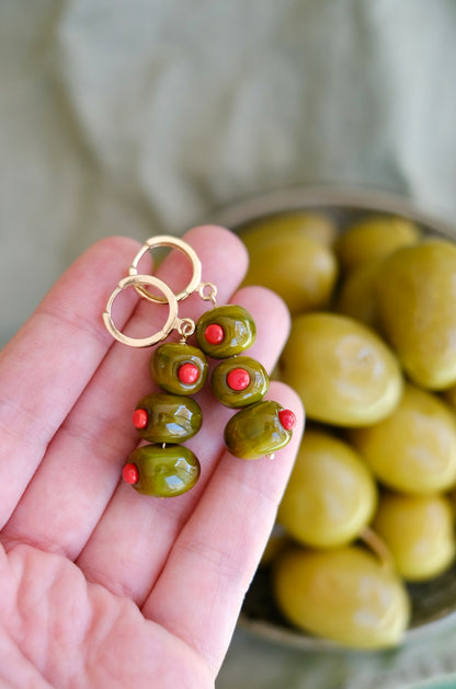 Murano glass coctail olive hoop earrings
