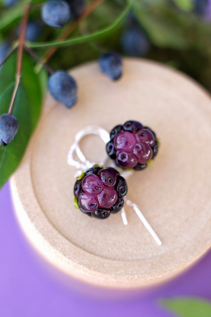 Lampwork glass Blackberry chain earrings