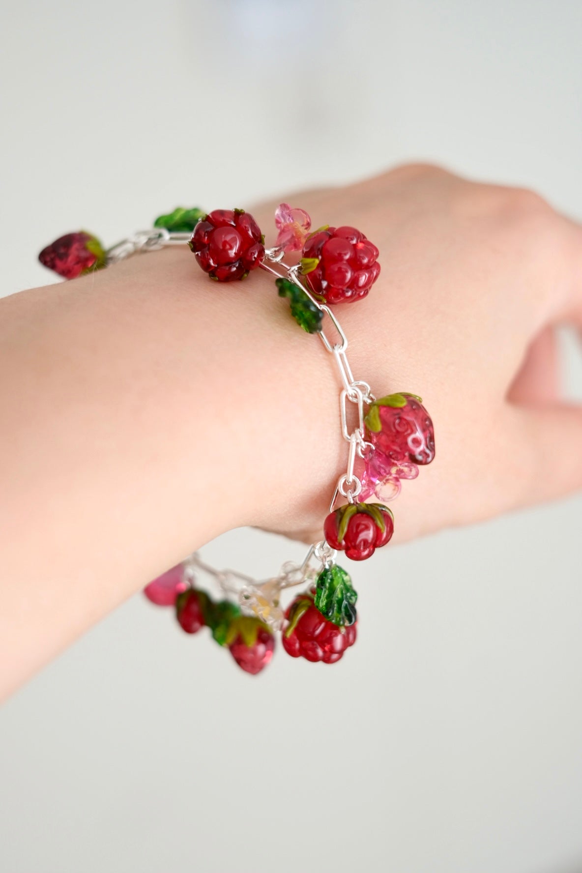 Murano glass mixed berry bracelet - 19 cm