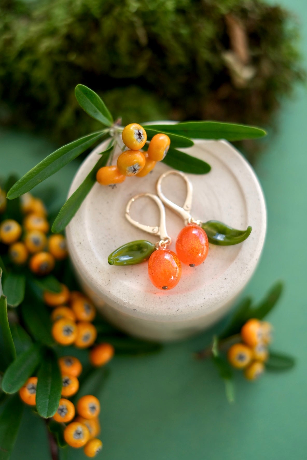 Murano glass Sea Buckthorn earrings