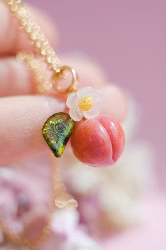 Peach fruit lampwork glass pendant