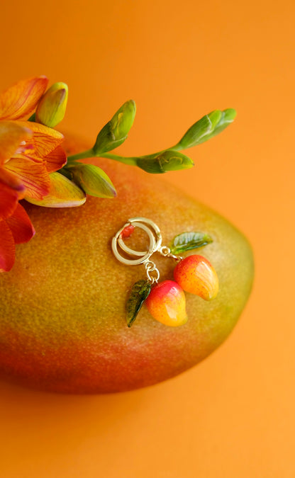 Mango lampwork glass hoop earrings