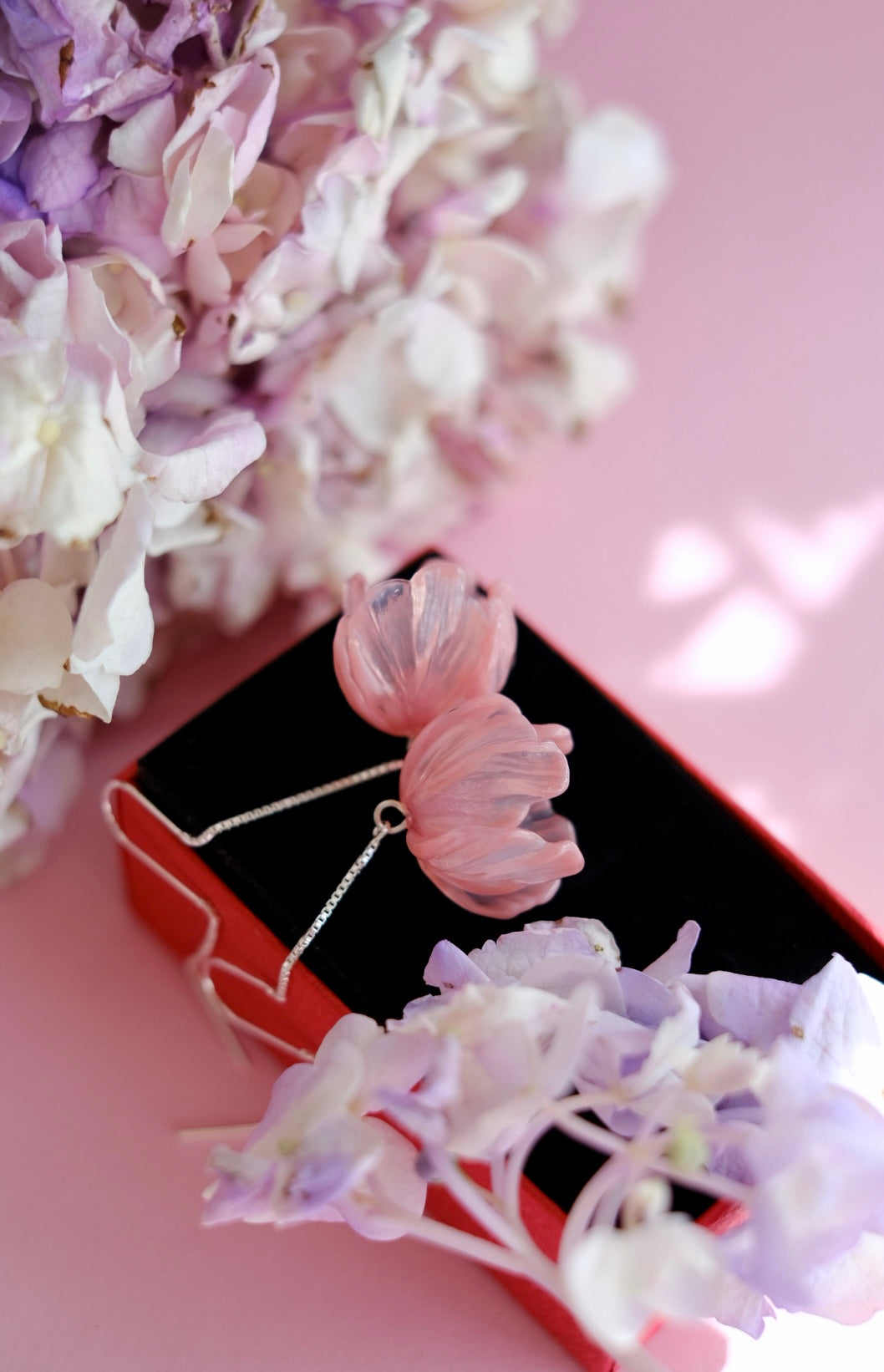 Lampwork glass pink floral earrings