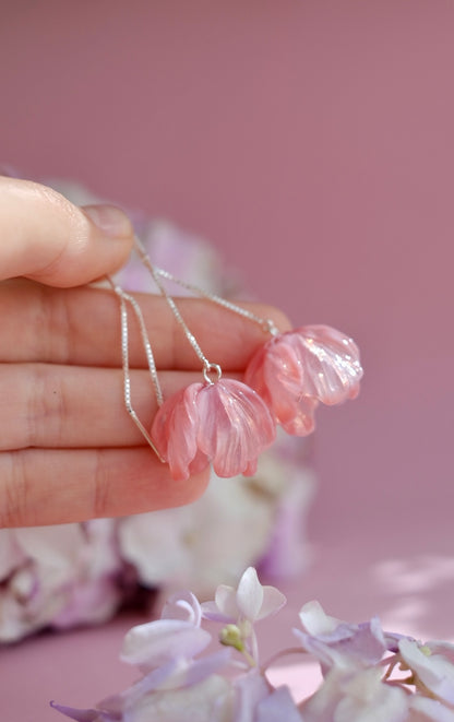 Lampwork glass pink floral earrings