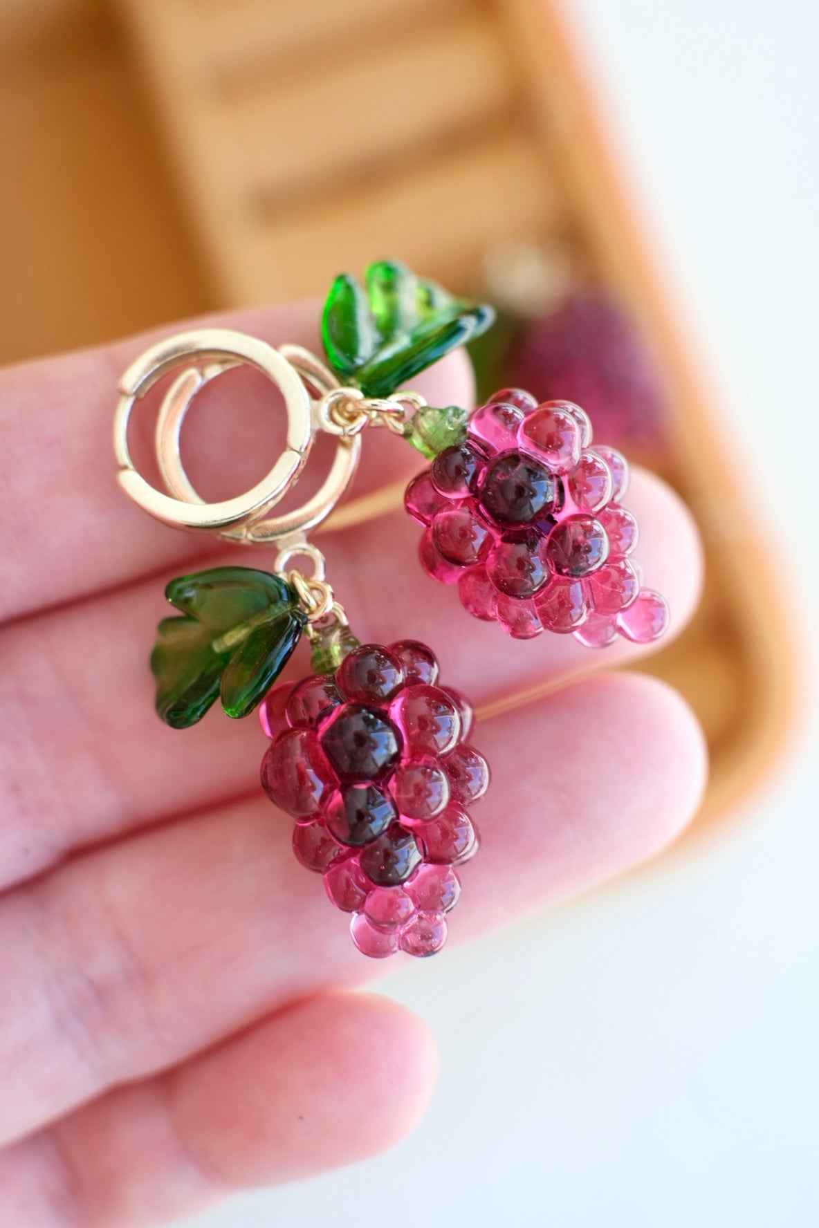 Purple grape murano glass earrings
