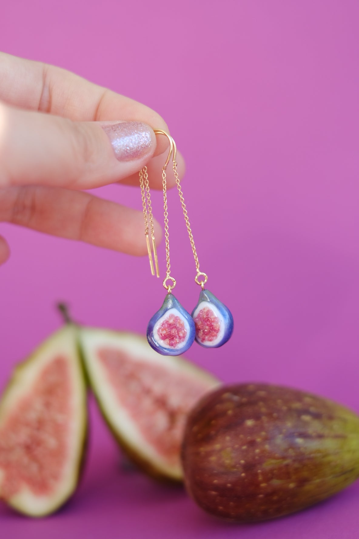 Fig fruit murano glass chain earrings