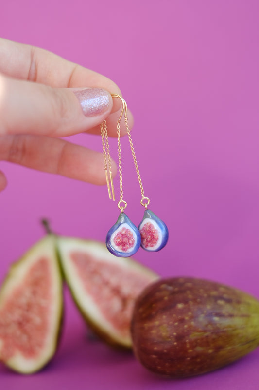 Fig fruit murano glass chain earrings