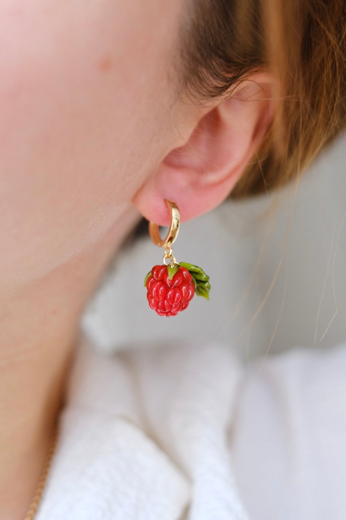 Murano glass raspberry hoop earrings