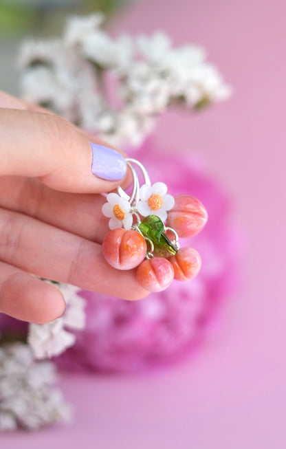 Murano glass peach earrings