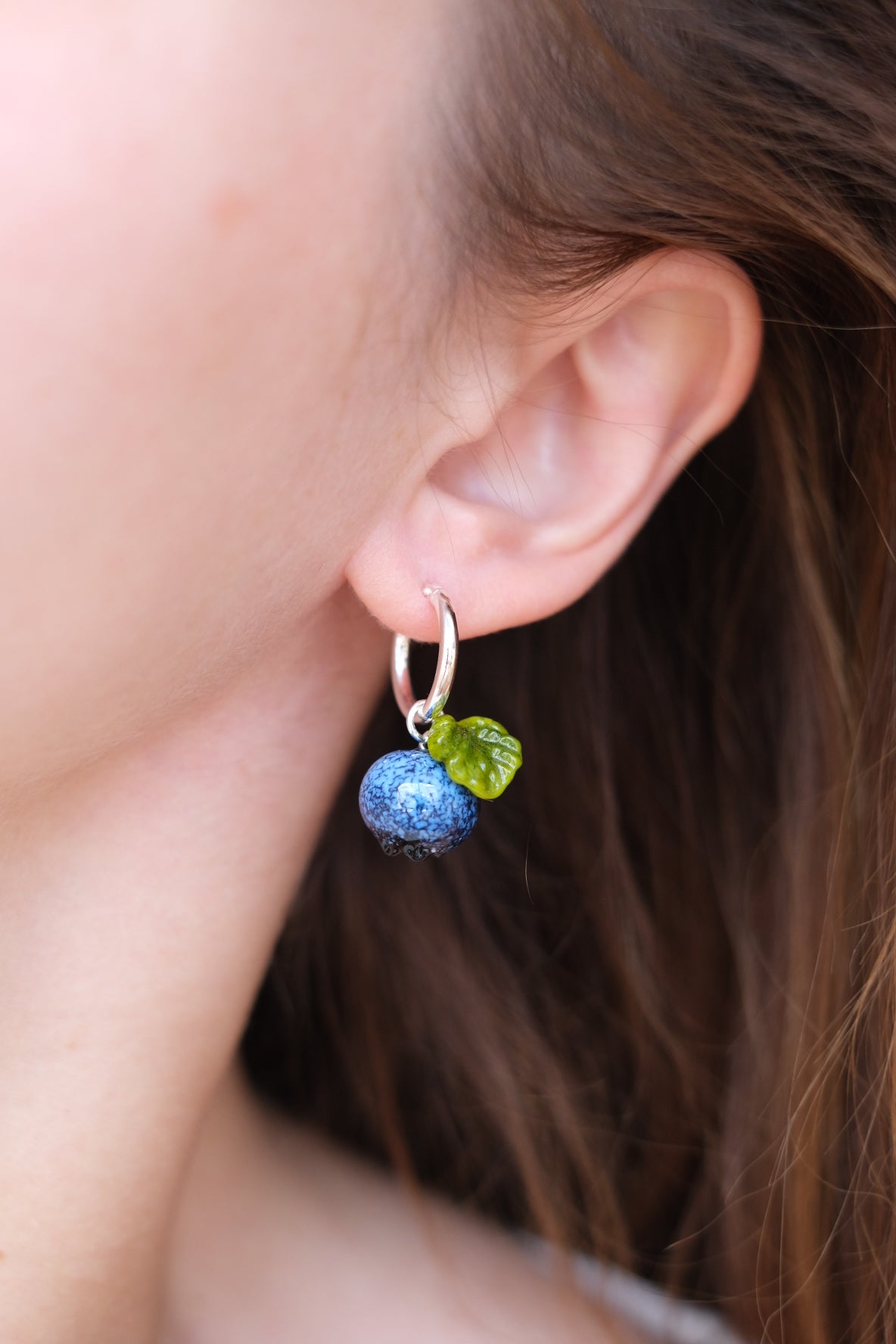 Lampwork glass blueberry hoop earrings