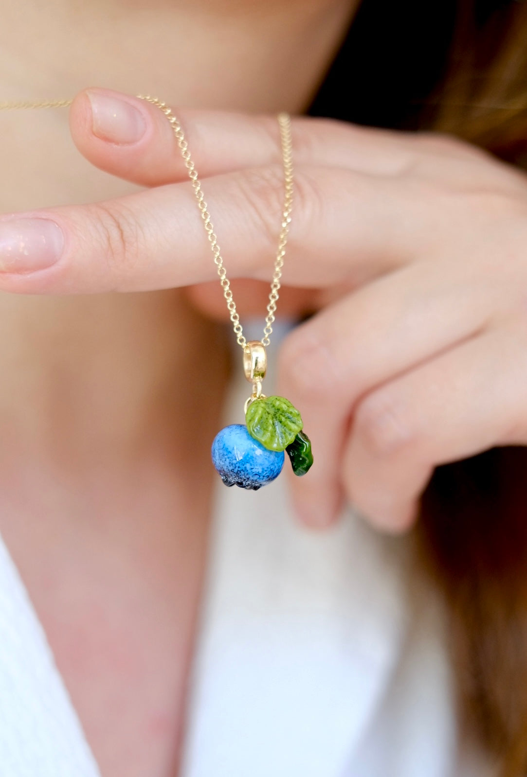 Lampwork glass blueberry pendant