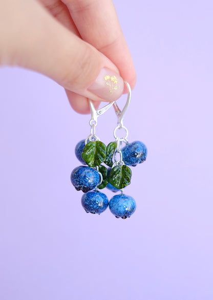 Lampwork blueberry glass earrings