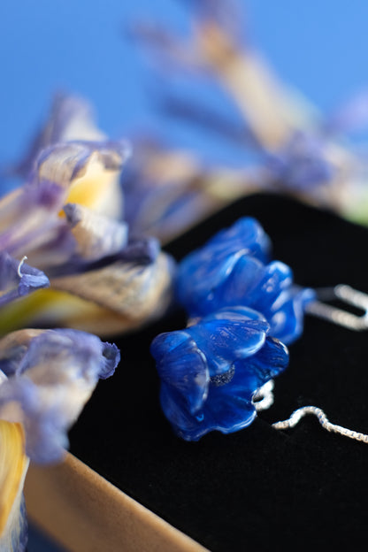Murano glass bluebell earrings (dark blue crystal glass)