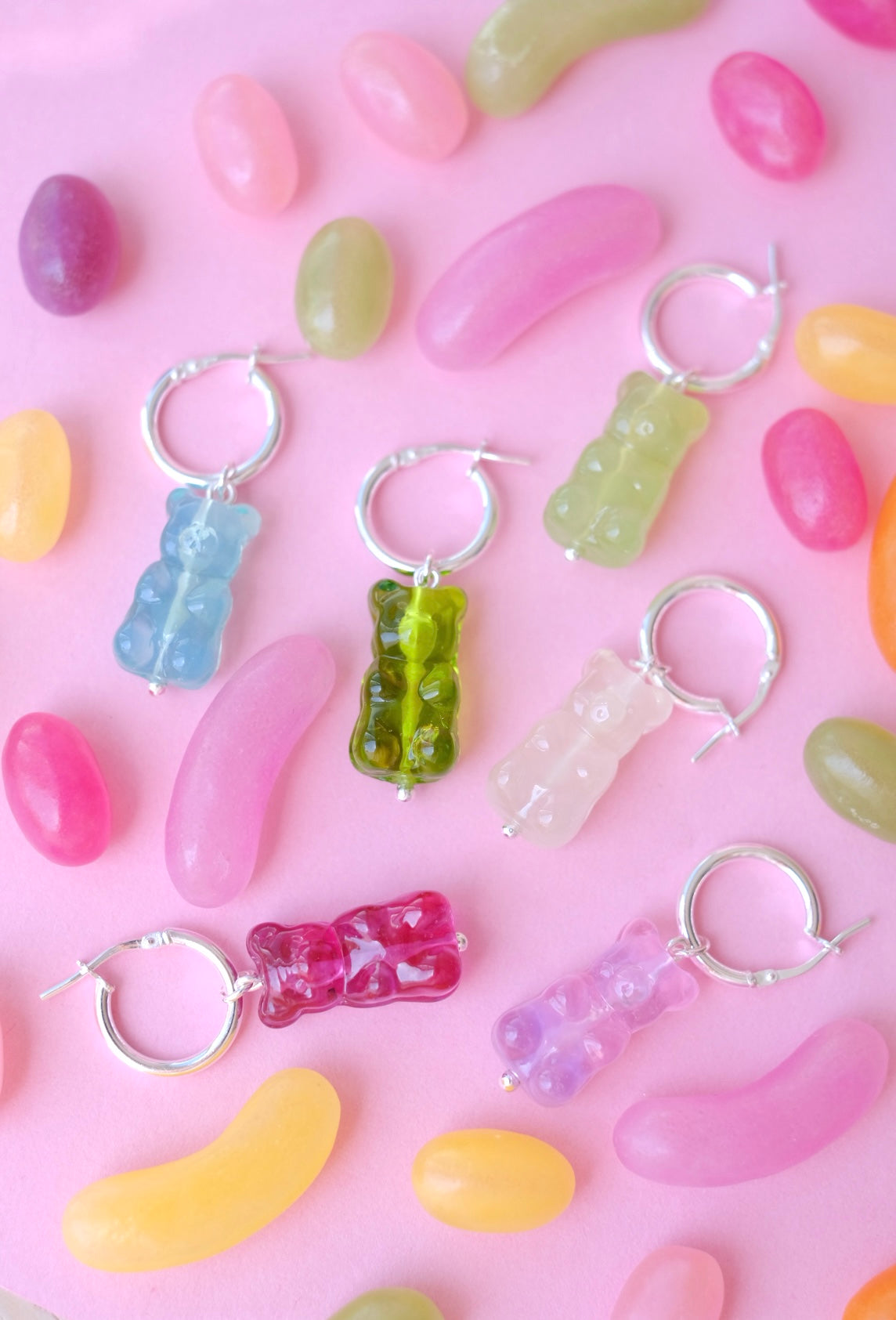 Gummy bear glass *SILVER* hoop earrings