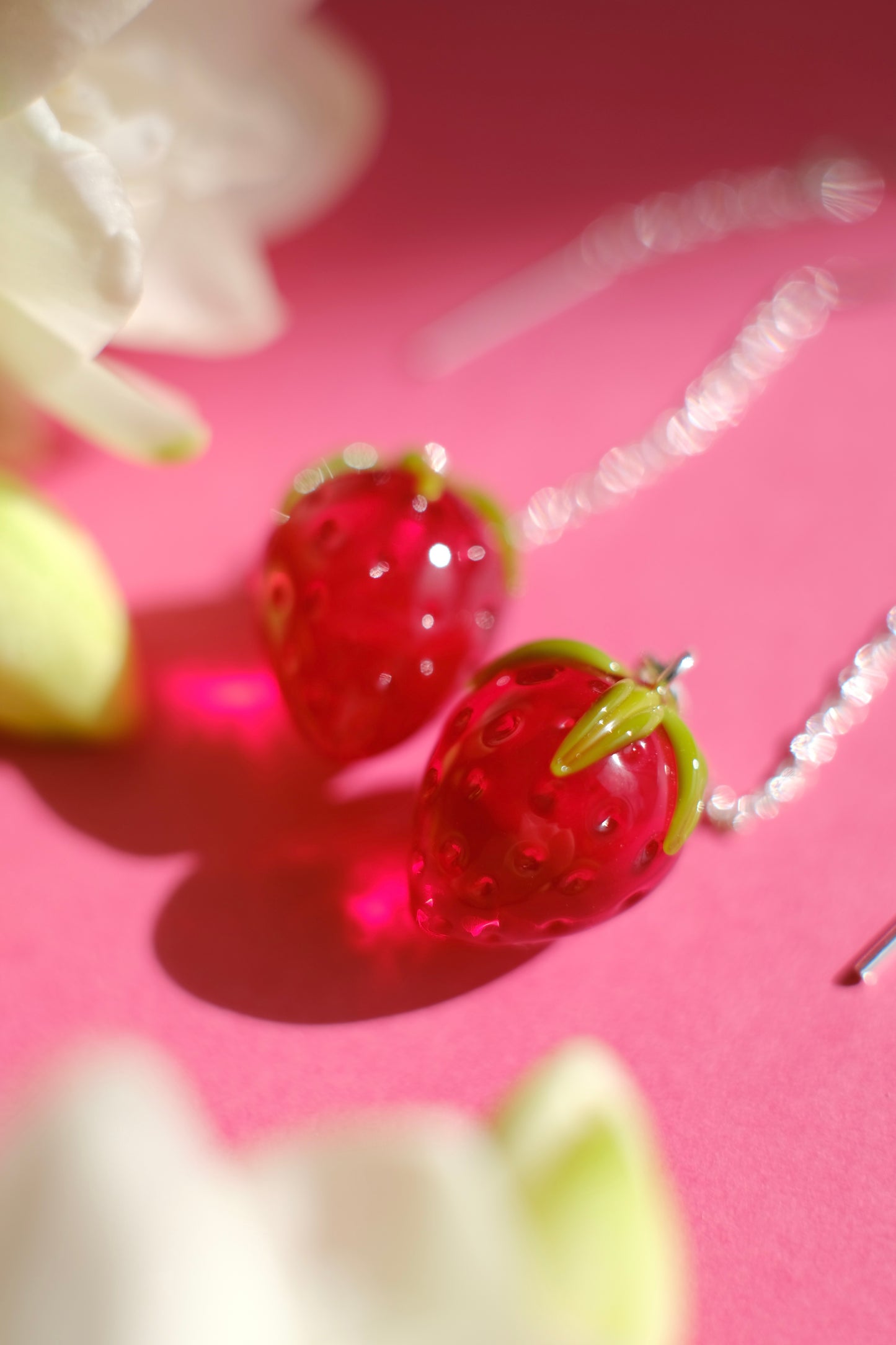 Murano glass strawberry chain earrings