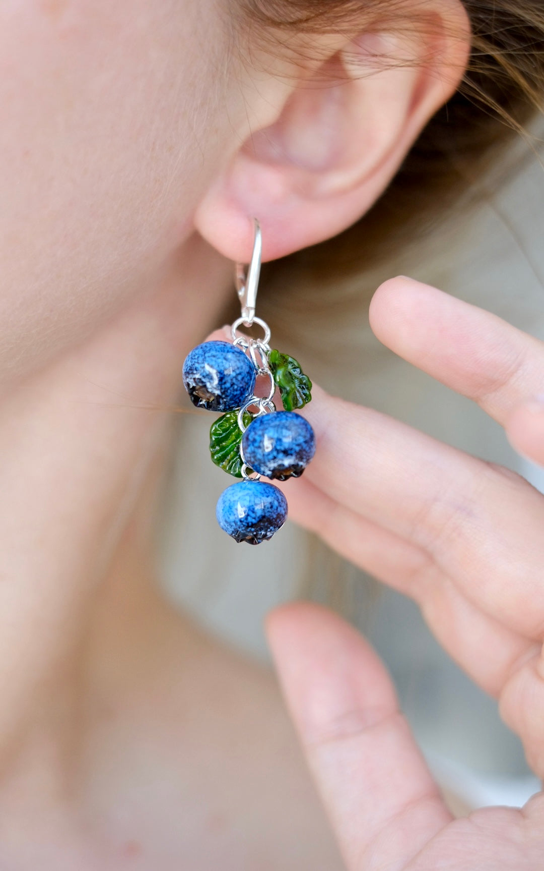 Lampwork blueberry glass earrings