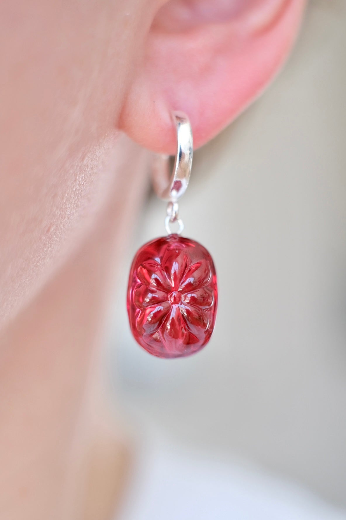 Glass candies *SILVER* hoop earrings