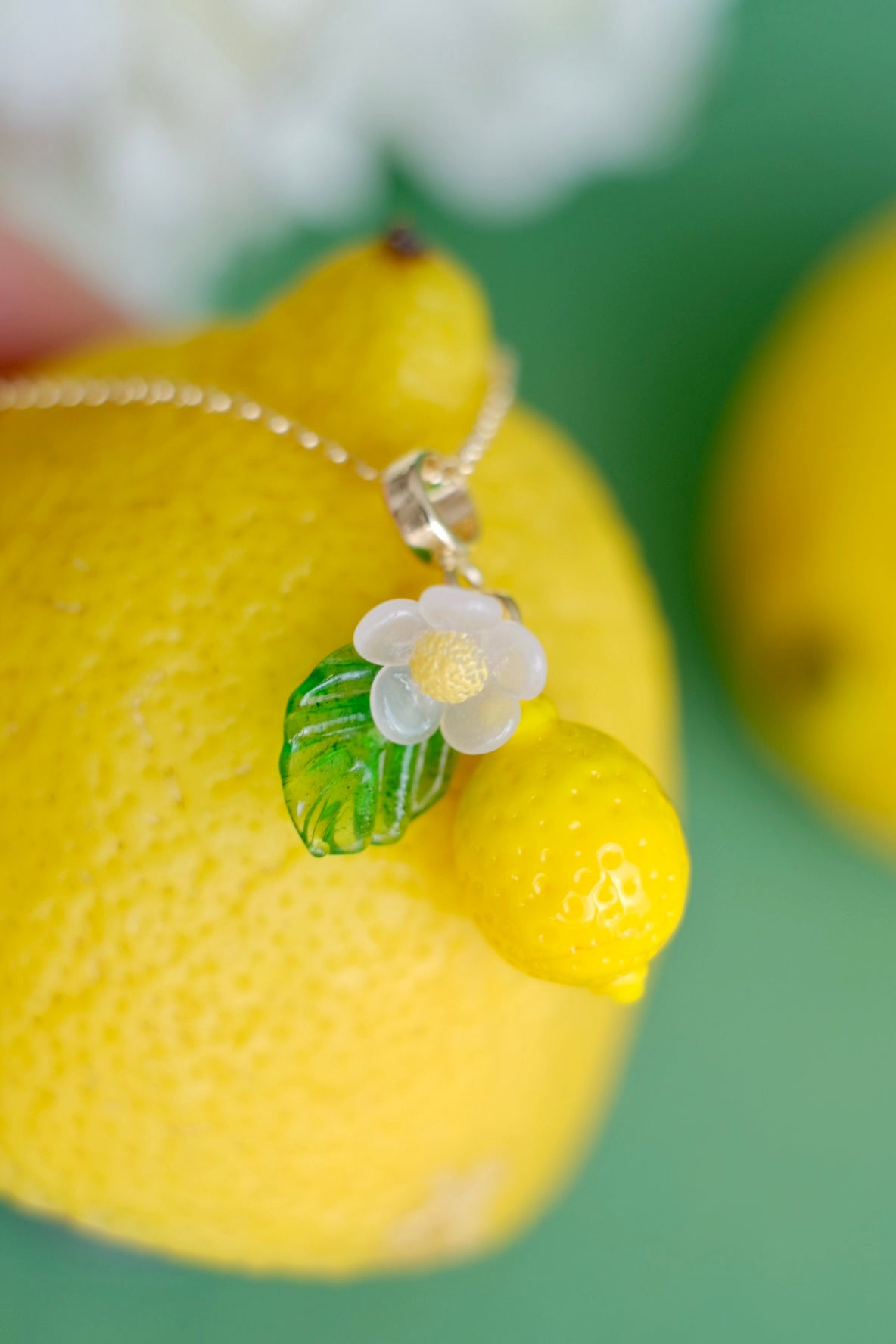 Lampwork glass lemon pendant