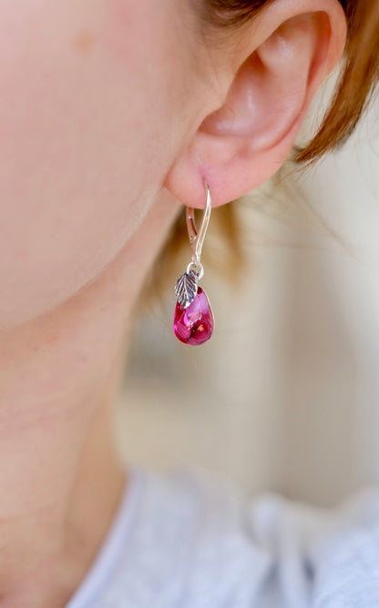 Lampwork murano glass pomegranate seed earrings (pink glass)