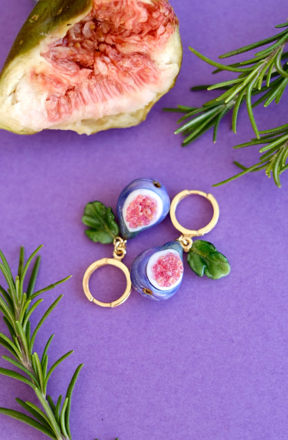Fig fruit murano glass earrings