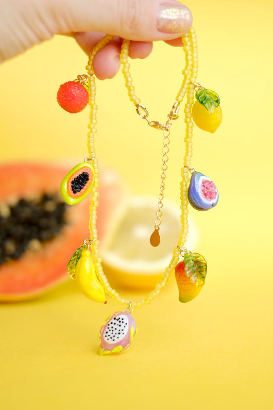 Lampwork glass tropical fruit beaded necklace