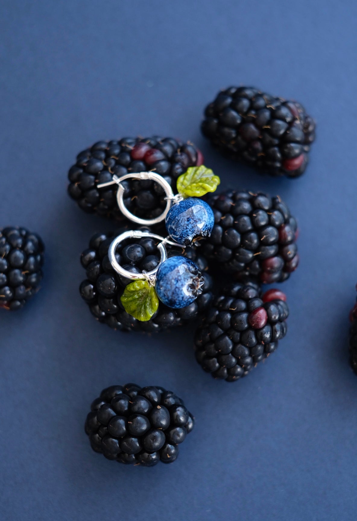 Lampwork glass blueberry hoop earrings