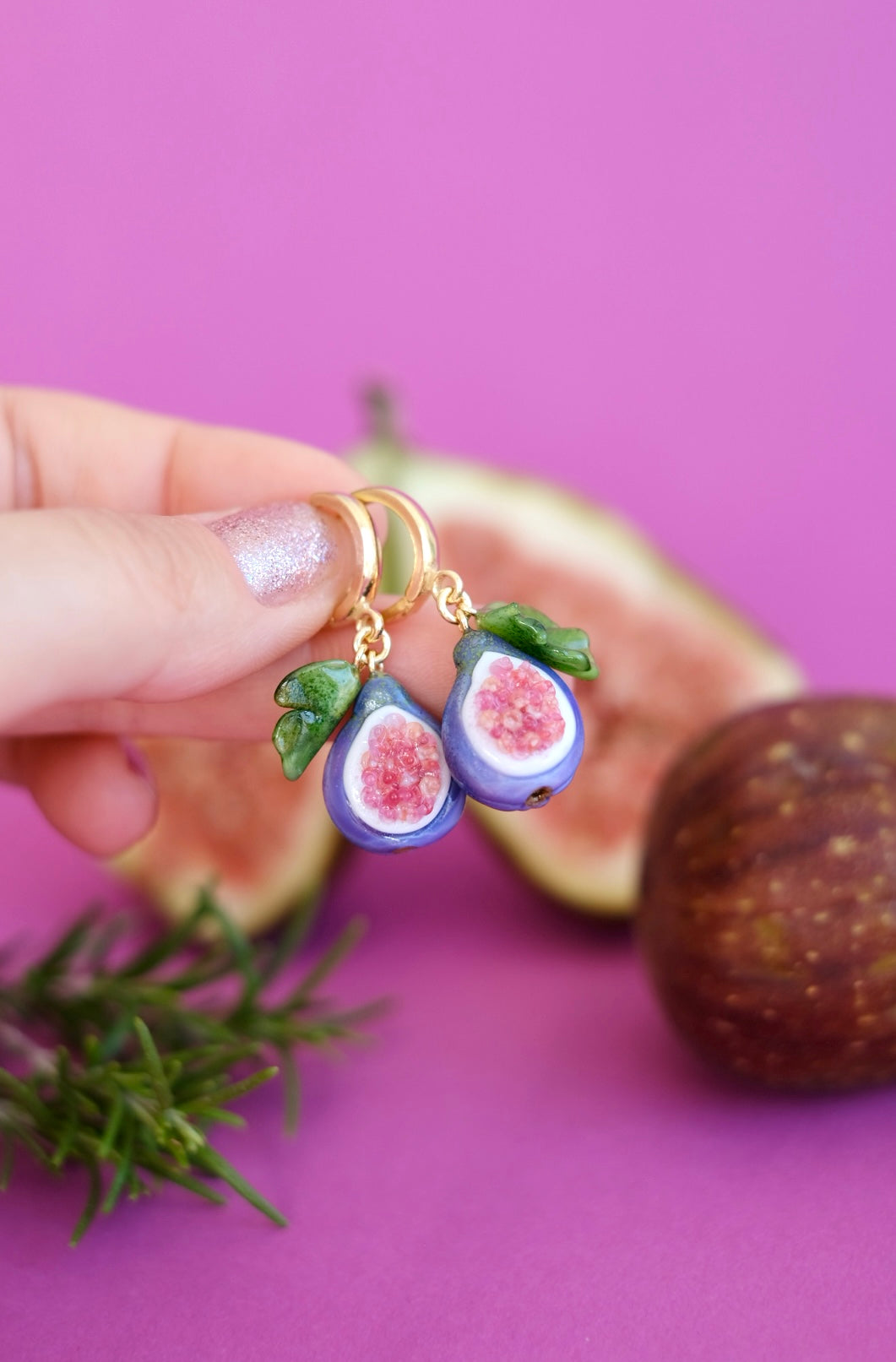 Fig fruit murano glass earrings
