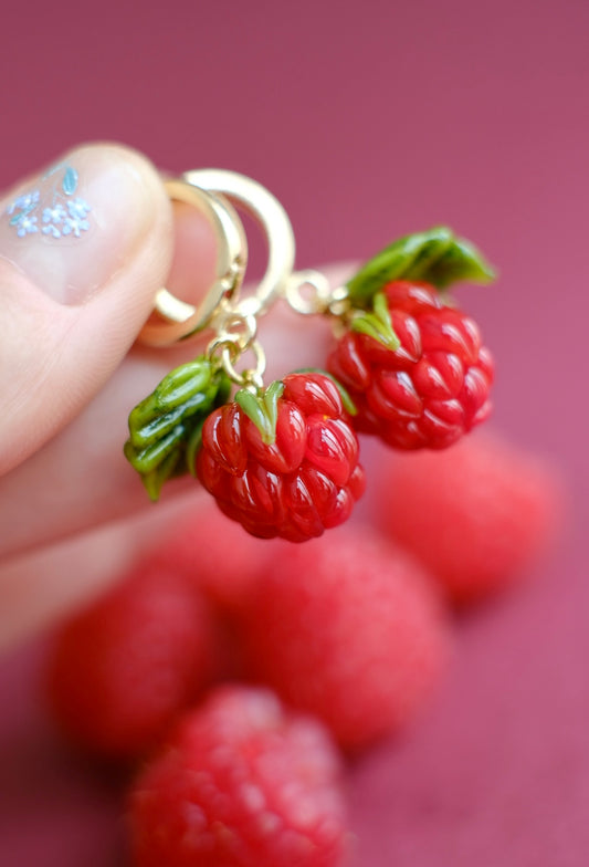 Murano glass raspberry hoop earrings
