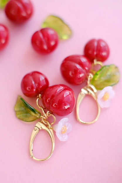 Lampwork glass cherry earrings