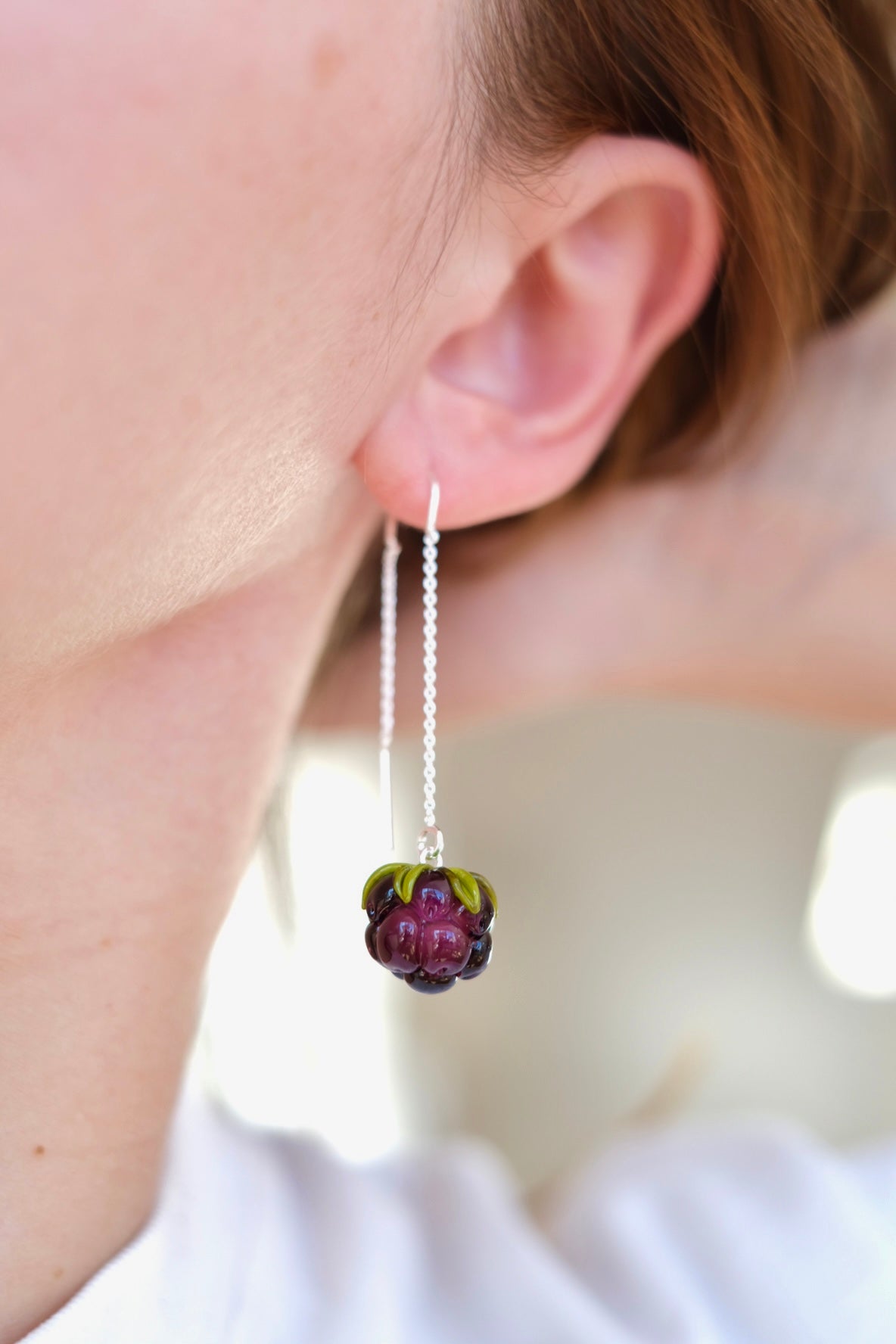 Lampwork glass Blackberry chain earrings