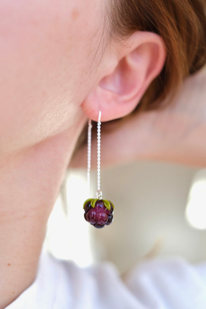 Lampwork glass Blackberry chain earrings