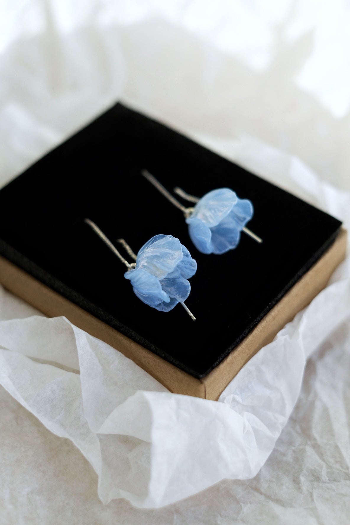 Lampwork glass bluebell earrings