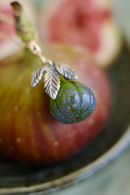 Fig fruit murano glass pendant (green)