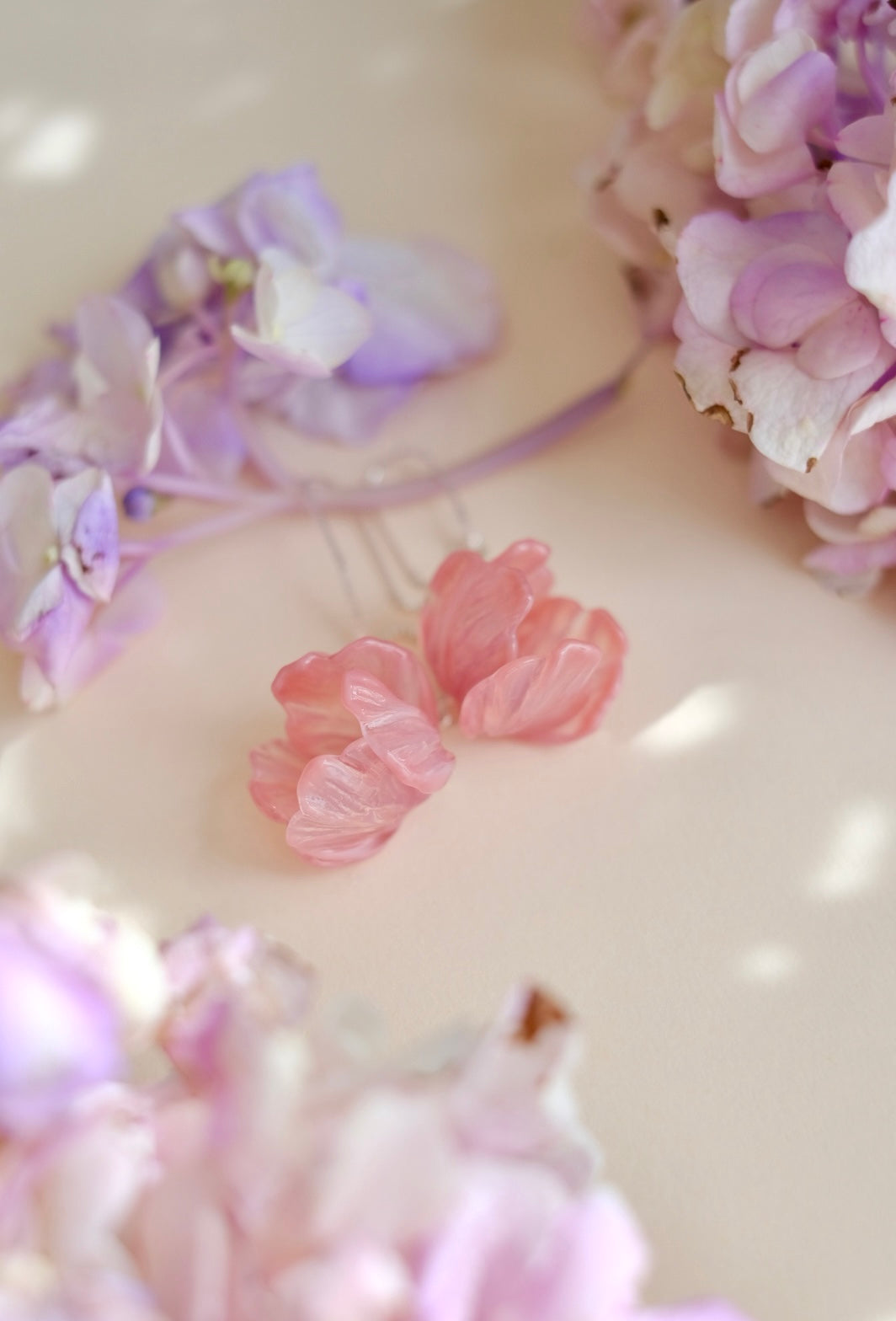 Lampwork glass pink floral earrings