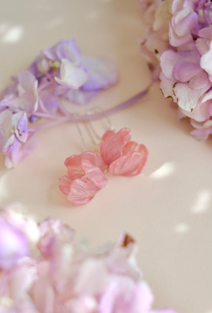 Lampwork glass pink floral earrings