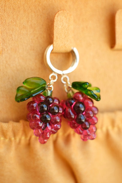 Purple grape murano glass earrings