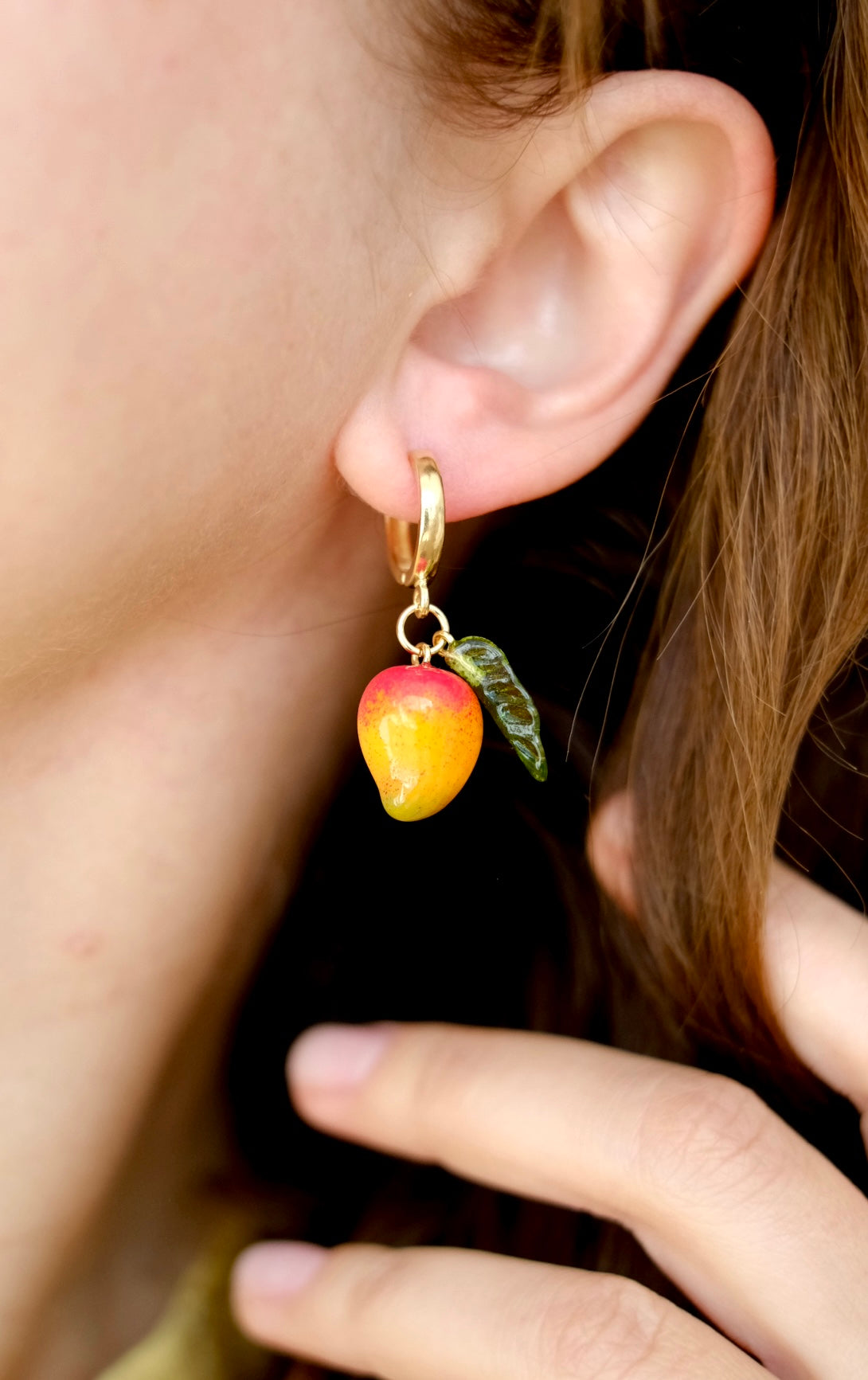 Mango lampwork glass hoop earrings