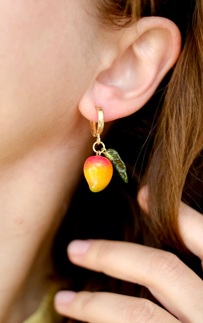 Mango lampwork glass hoop earrings