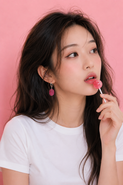 Glass candies *SILVER* hoop earrings
