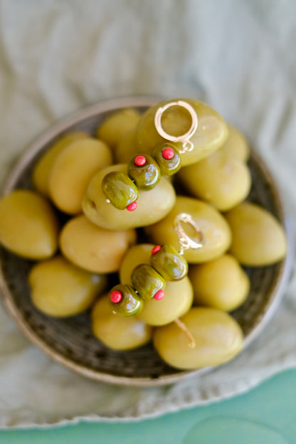 Murano glass coctail olive hoop earrings