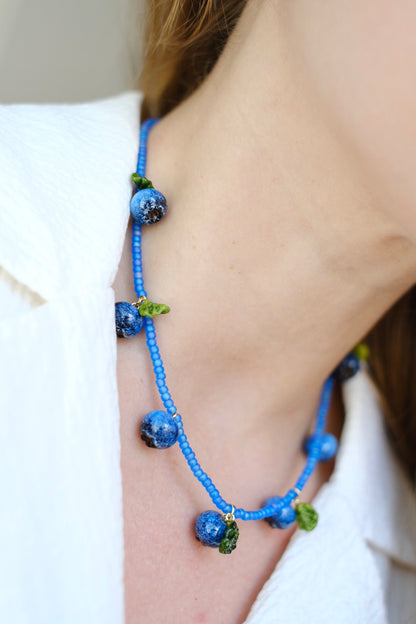 Lampwork glass blueberry beaded necklace