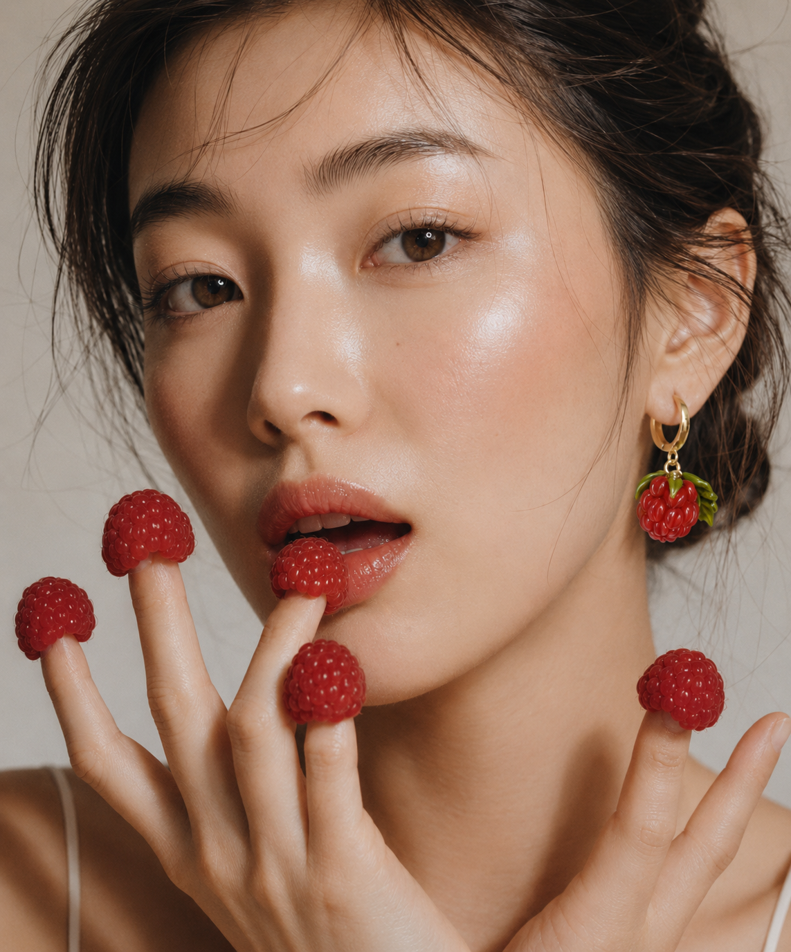 Murano glass raspberry hoop earrings
